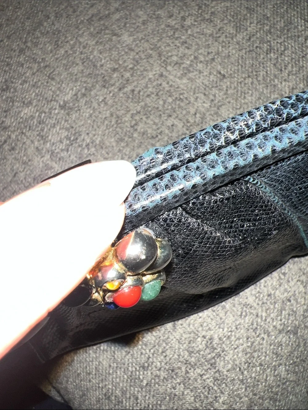 Vintage Judith Lieber Black Lizard Clutch with Multistone Kiss-Lock GUC
